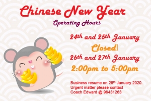 Shop operating hours for upcoming Chinese New Year 2020